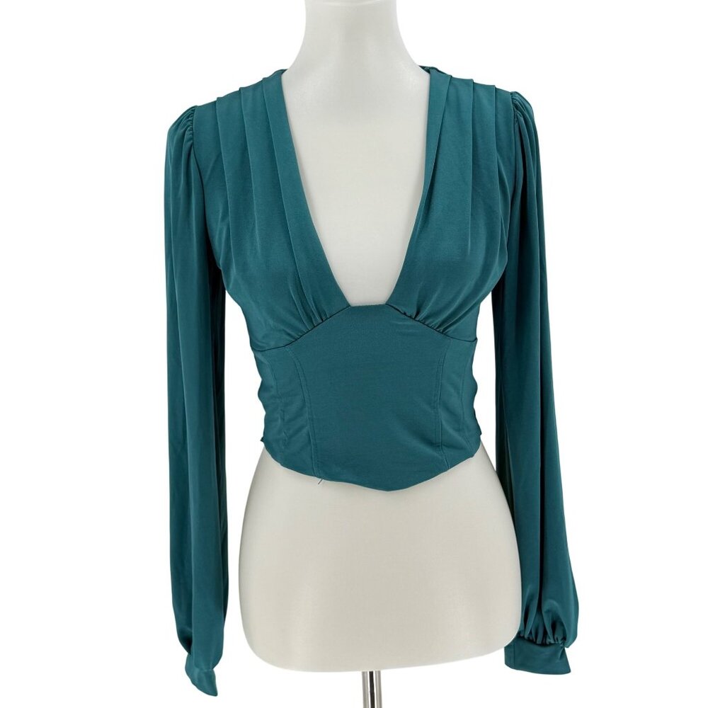 Revolutionary Teal Deep-V Long Sleeve Top, M